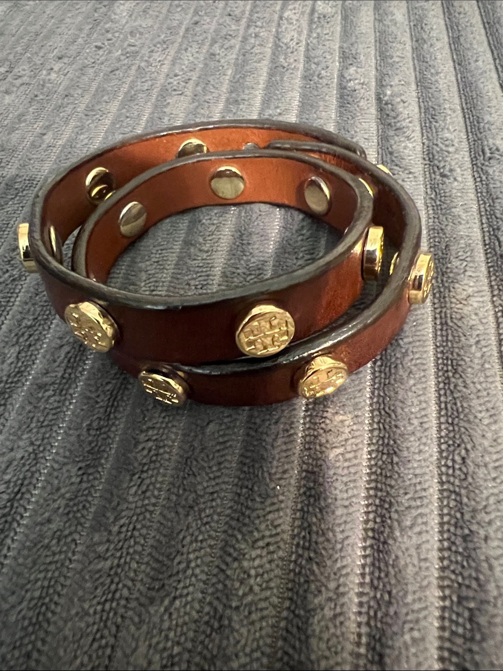 Tory Burch Gold-Accent Brown Leather Wrap Bracelet